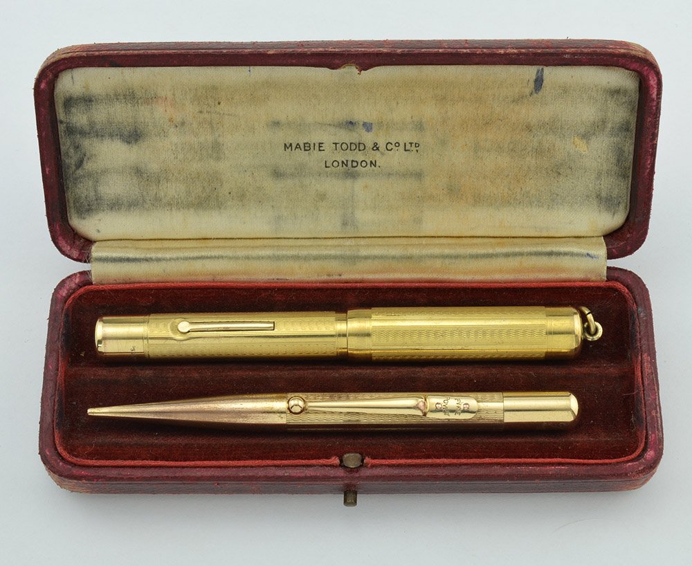 Mabie Todd (USA) Swan Pen Set - Ring Top, Gold Filled, Full